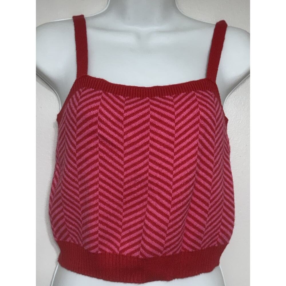 Sincerely Jules Knit Crop Tank Top Sweater Chevron Pink Red Women’s Large NEW